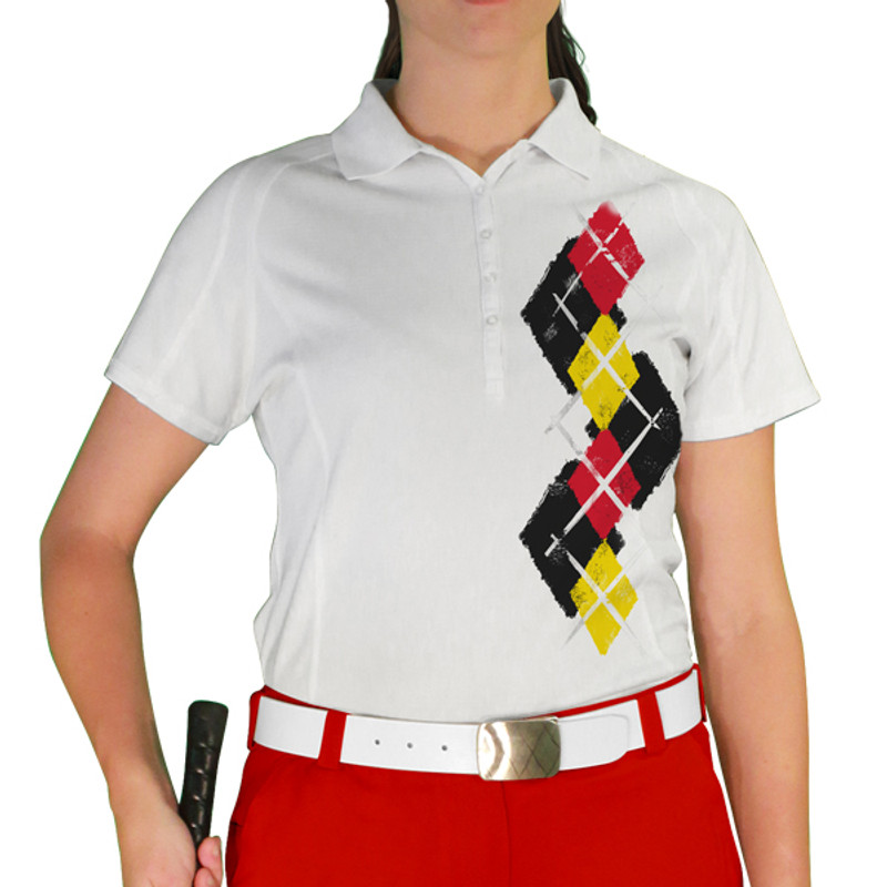 Ladies Argyle Paradise Golf Shirt - 6R: Black/Yellow/Red