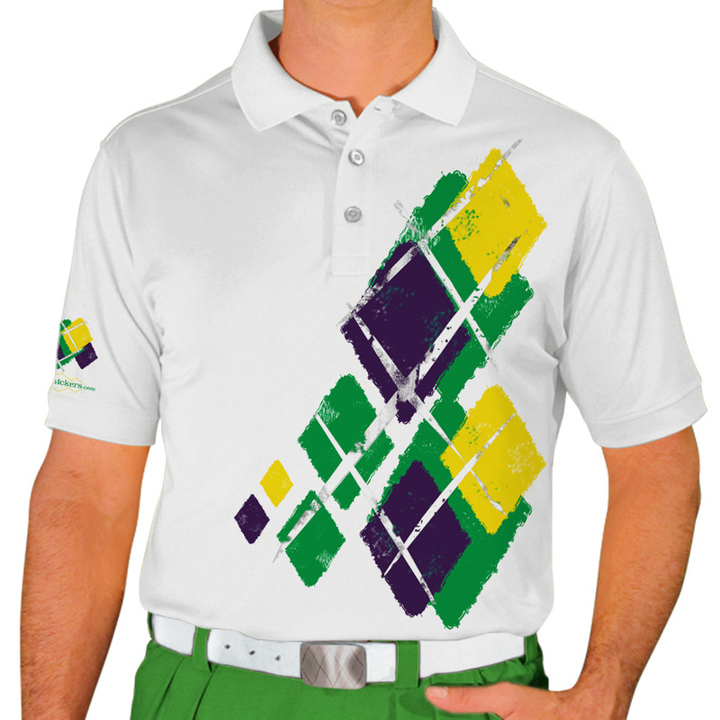 Mens Argyle Utopia Golf Shirt - 5E: Lime/Purple/Yellow