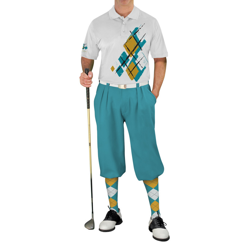 Mens Argyle Utopia Golf Shirt - 5G: Teal/Bronze/White