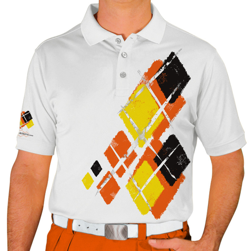 Mens Argyle Utopia Golf Shirt - 5I: Orange/Yellow/Black