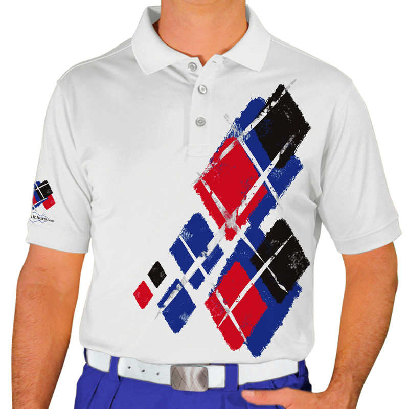 Mens Argyle Utopia Golf Shirt - 5J: Royal/Red/Black
