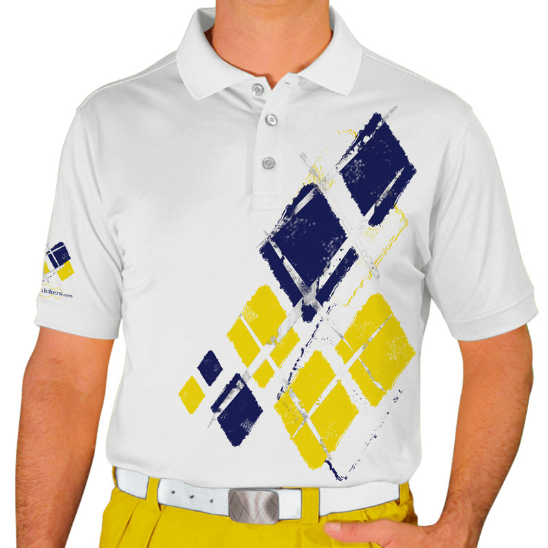 Mens Argyle Utopia Golf Shirt - 5O: White/Yellow/Navy