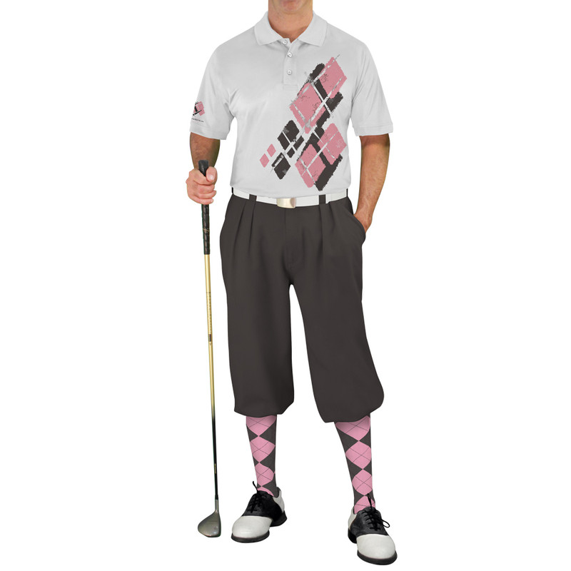 Mens Argyle Utopia Golf Shirt - 6A: Charcoal/Pink