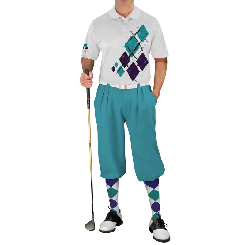 Mens Argyle Utopia Golf Shirt - 6J: White/Purple/Teal