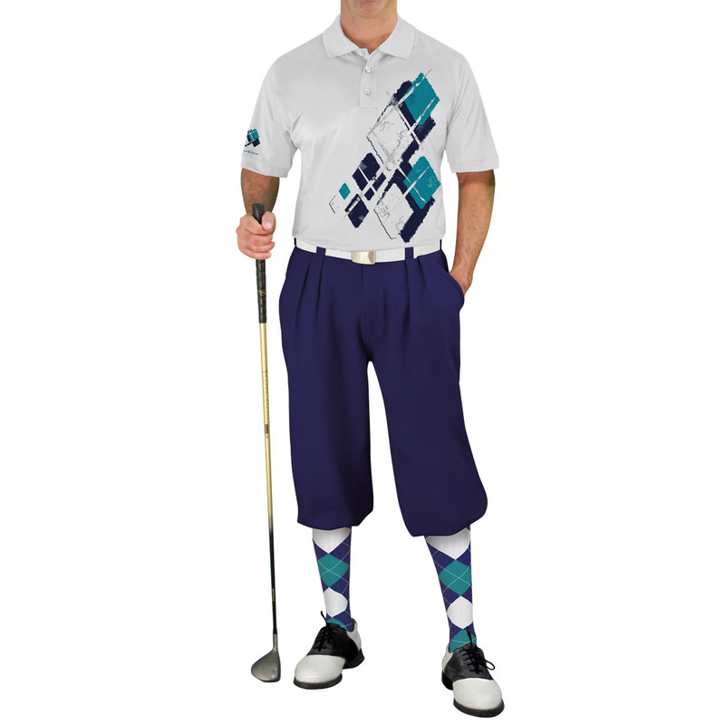 Mens Argyle Utopia Golf Shirt - 6P: Navy/White/Teal