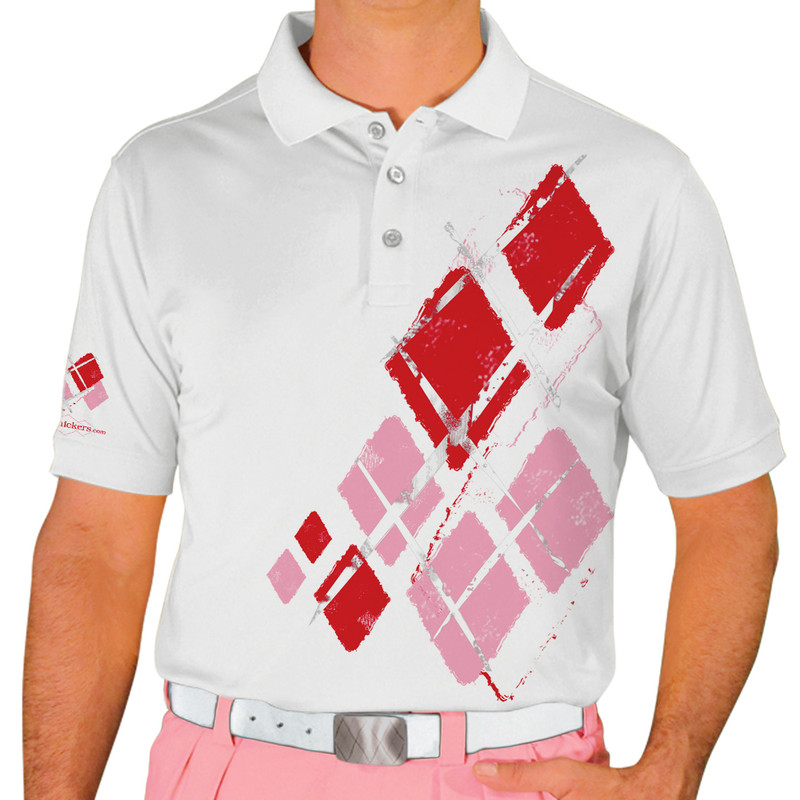 Mens Argyle Utopia Golf Shirt - 6Q: White/Pink/Red