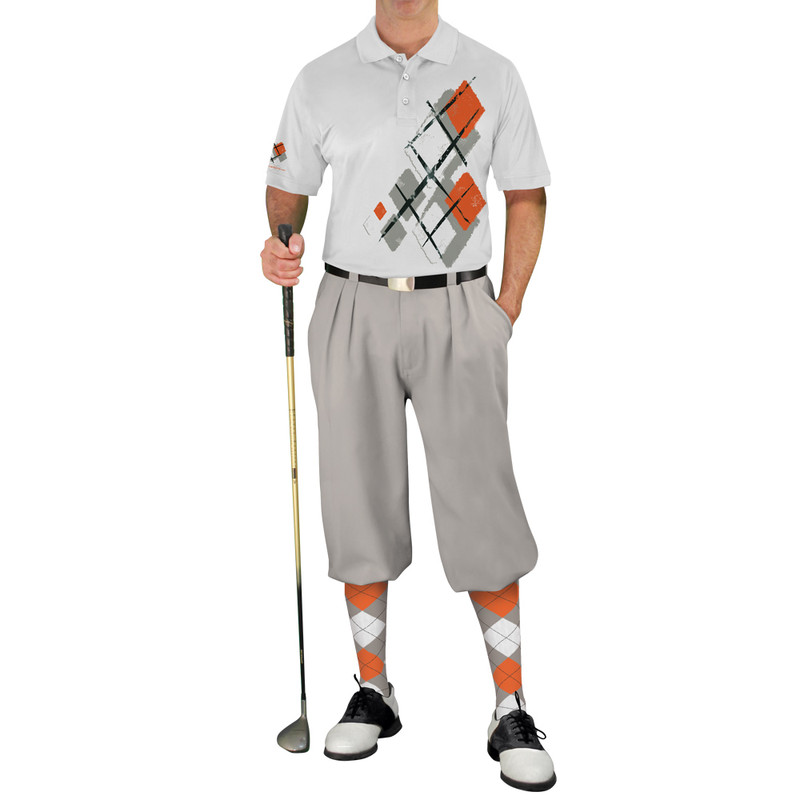 Mens Argyle Utopia Golf Shirt - 6X: Taupe/Orange/White