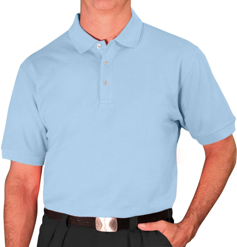 Mens Sport Clubhouse Cotton Solid Light Blue Golf Shirt Front