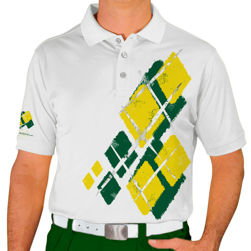 Mens Argyle Utopia Golf Shirt - EEE: Dark Green/Yellow