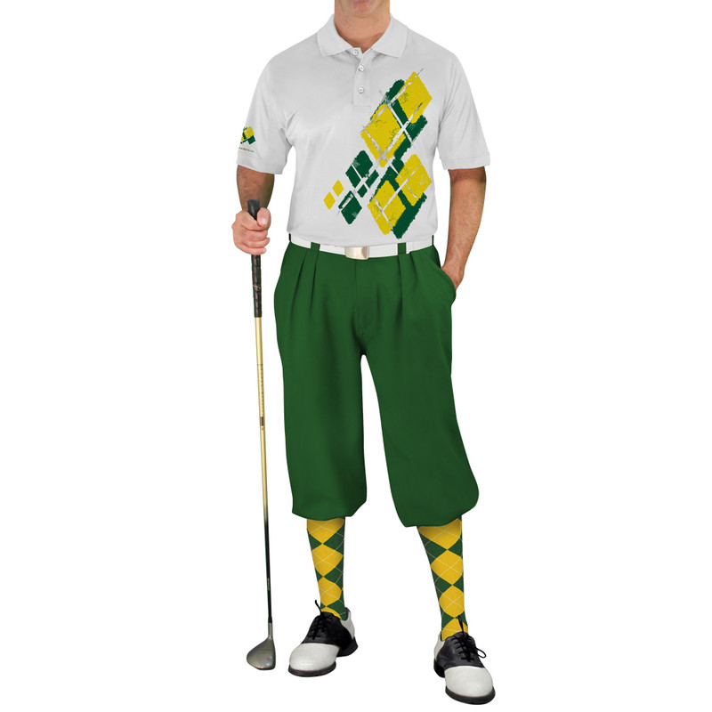 Mens Argyle Utopia Golf Shirt - EEE: Dark Green/Yellow