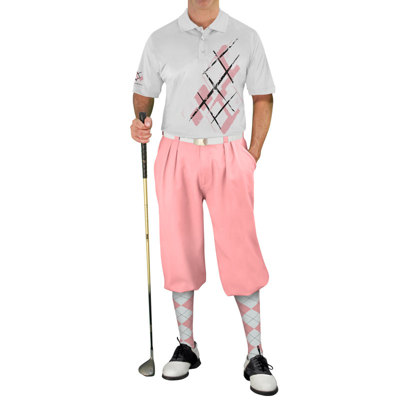 Mens Argyle Utopia Golf Shirt - FF: Pink/White