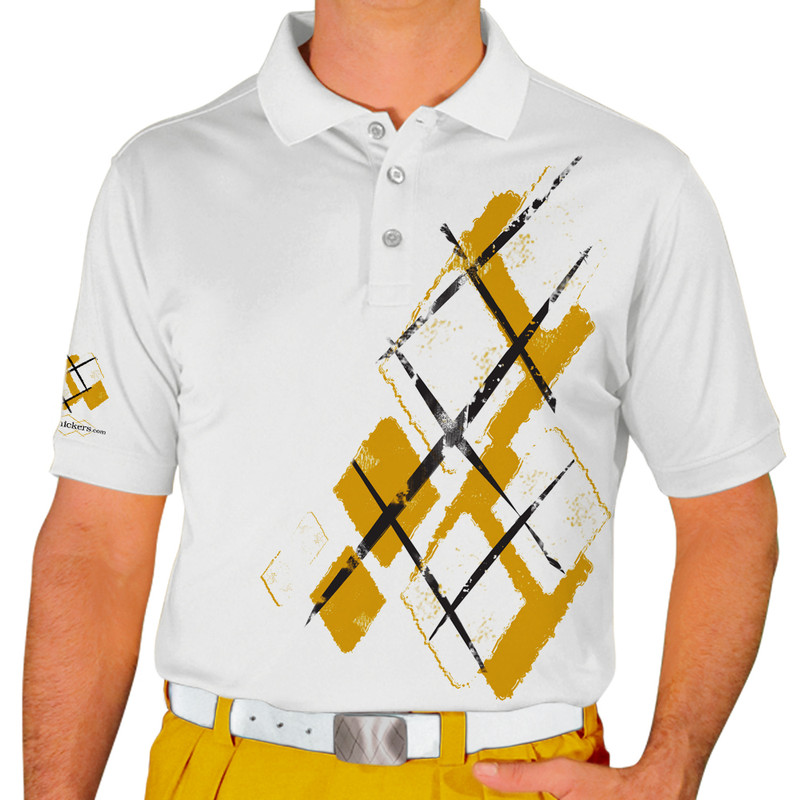 Mens Argyle Utopia Golf Shirt - FFF: Gold/White