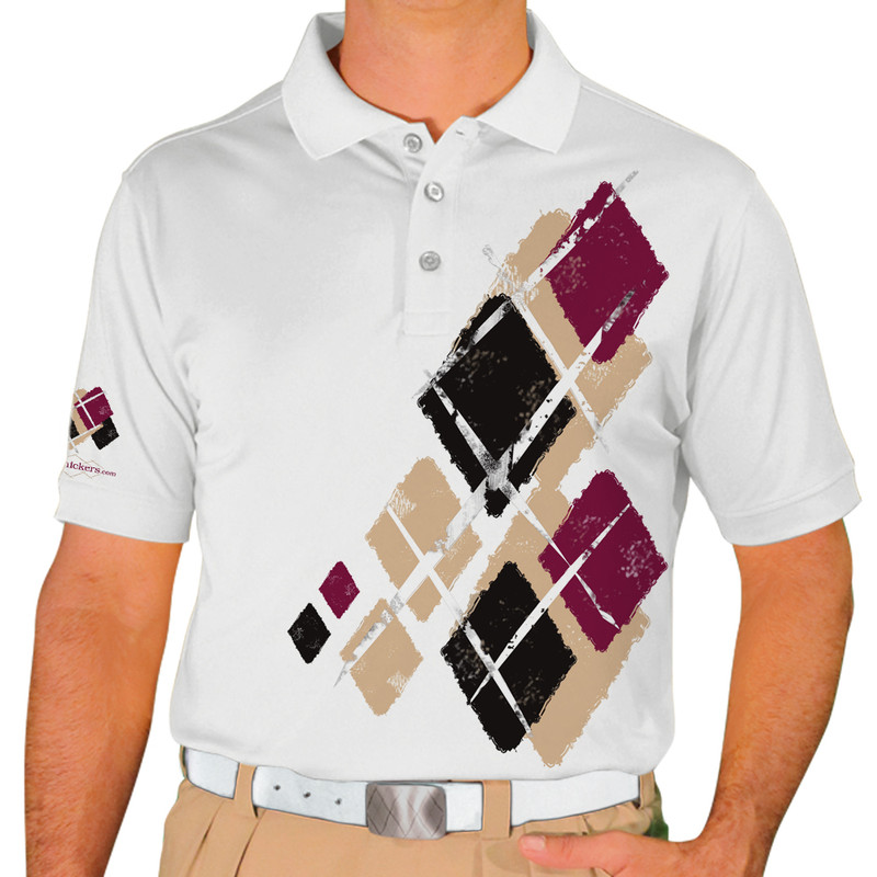 Mens Argyle Utopia Golf Shirt - HHH: Khaki/Black/Maroon