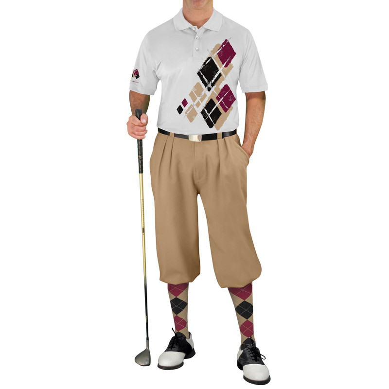 Mens Argyle Utopia Golf Shirt - HHH: Khaki/Black/Maroon