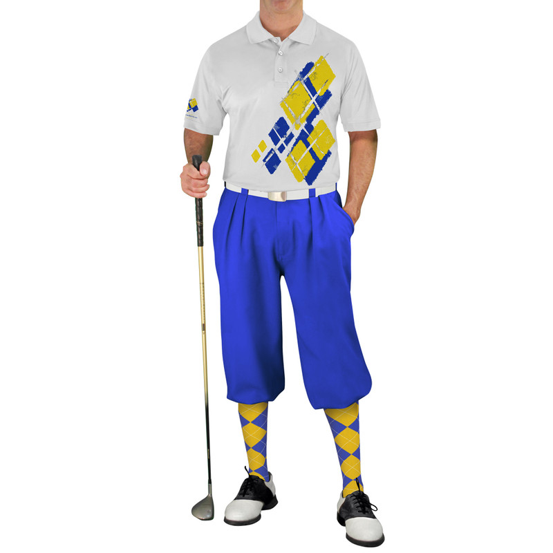 Mens Argyle Utopia Golf Shirt - II: Royal/Yellow