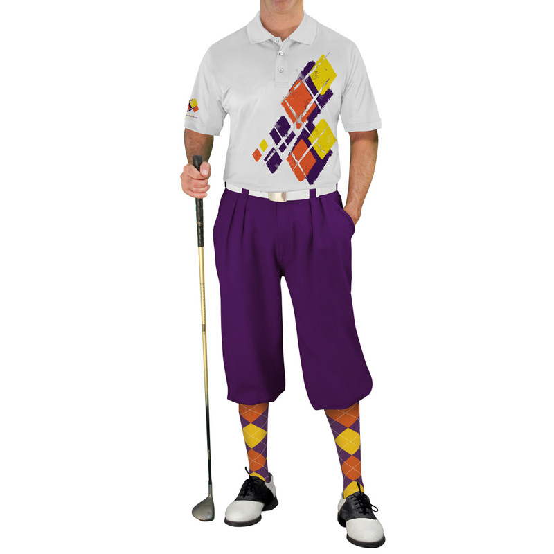 Mens Argyle Utopia Golf Shirt - IIII: Purple/Orange/Yellow
