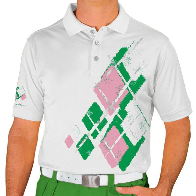 Mens Argyle Utopia Golf Shirt - NNN: Lime/Pink/White