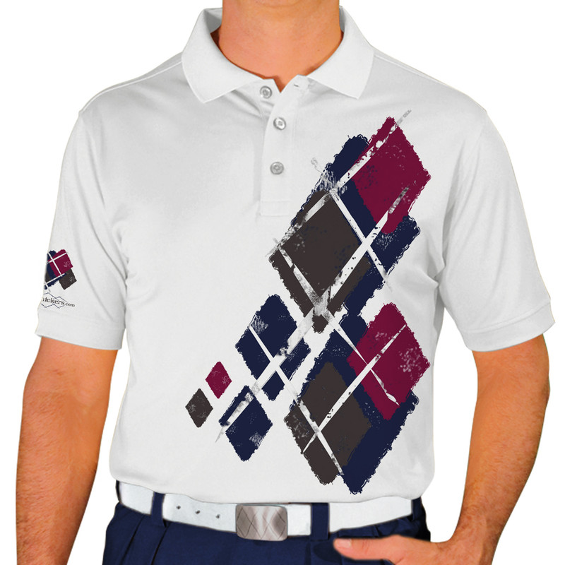 Mens Argyle Utopia Golf Shirt - Q: Navy/Maroon/Charcoal