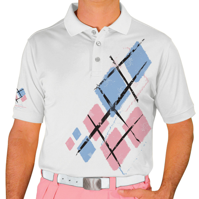 Mens Argyle Utopia Golf Shirt - TT: White/Pink/Light Blue