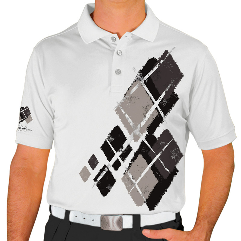 Mens Argyle Utopia Golf Shirt - W: Black/Taupe/Charcoal