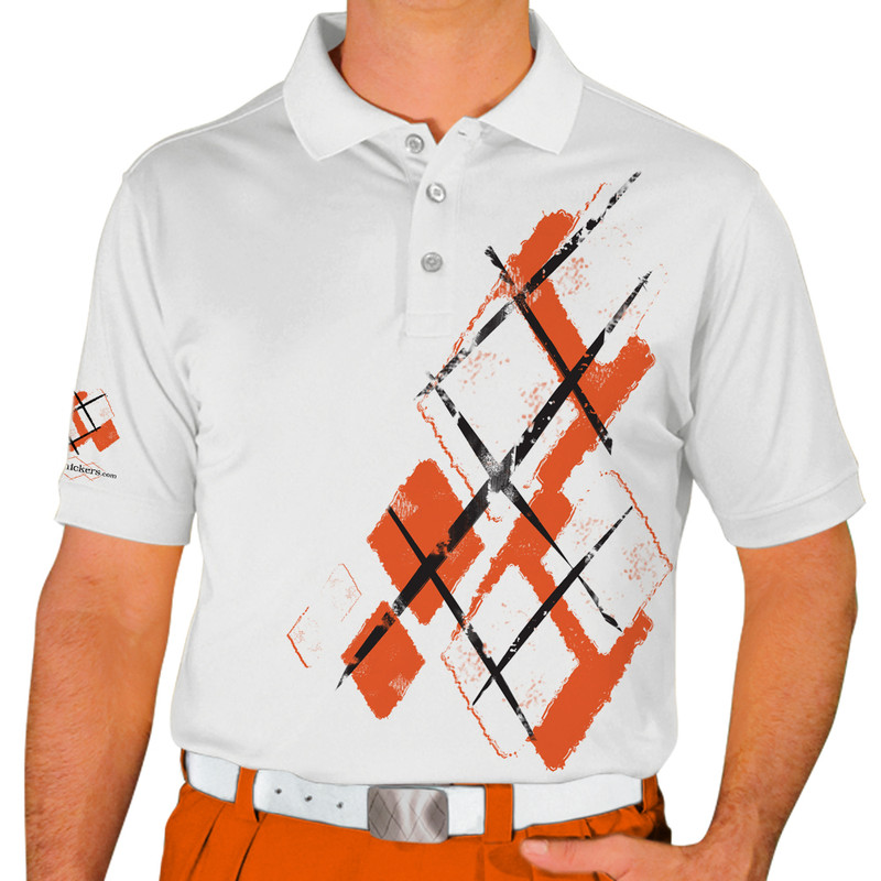 Mens Argyle Utopia Golf Shirt - X: Orange/White