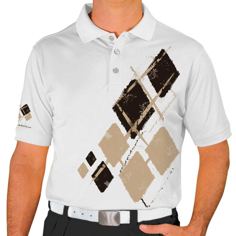 Mens Argyle Utopia Golf Shirt - YYY: White/Black/Khaki