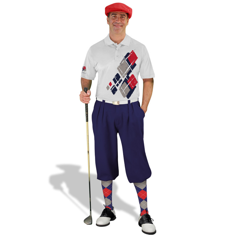Golf Knickers Argyle Utopia Outfit V - Navy/Taupe/Red