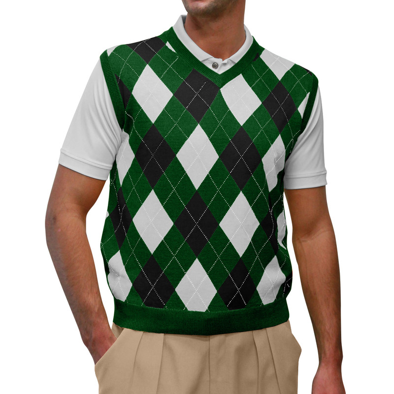 Argyle Golf Sweater Vest | Dark Green/Black/White | Mens