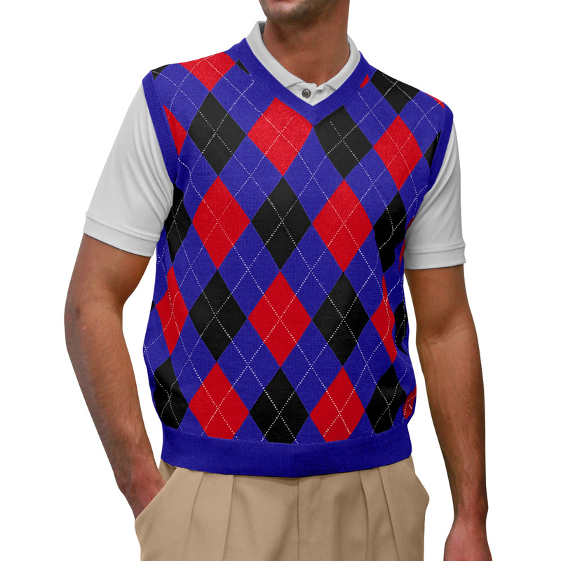Argyle Golf Sweater Vest | Dark Green/Black/White | Mens