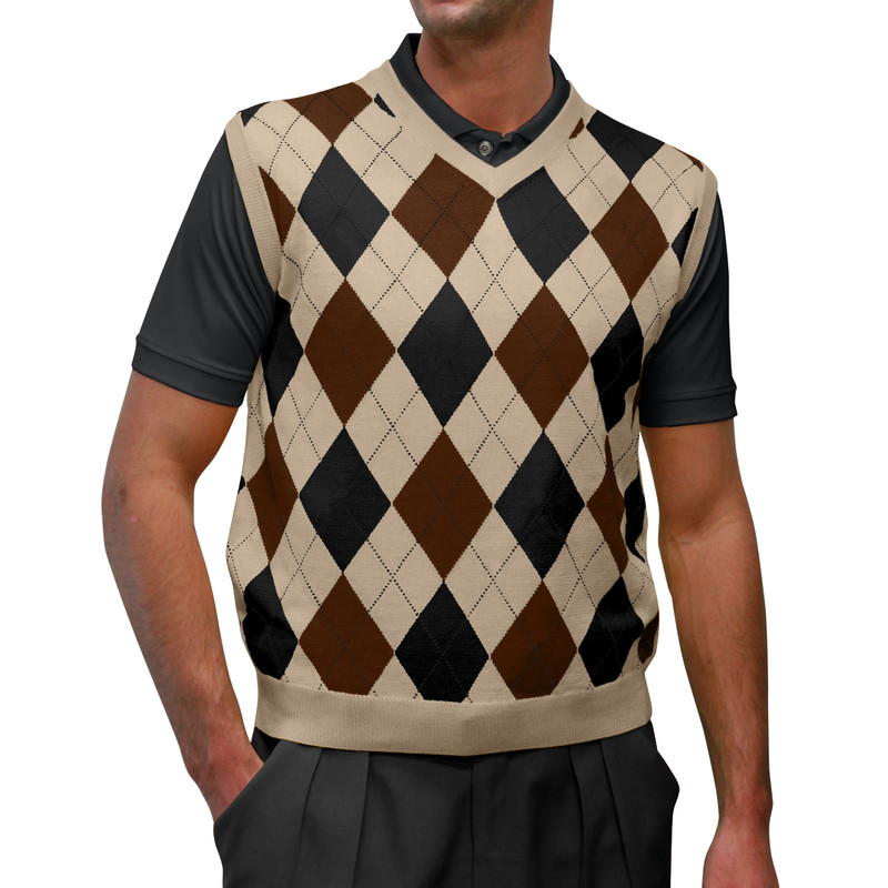Argyle Golf Sweater Vest | Khaki/Brown/Black | Mens