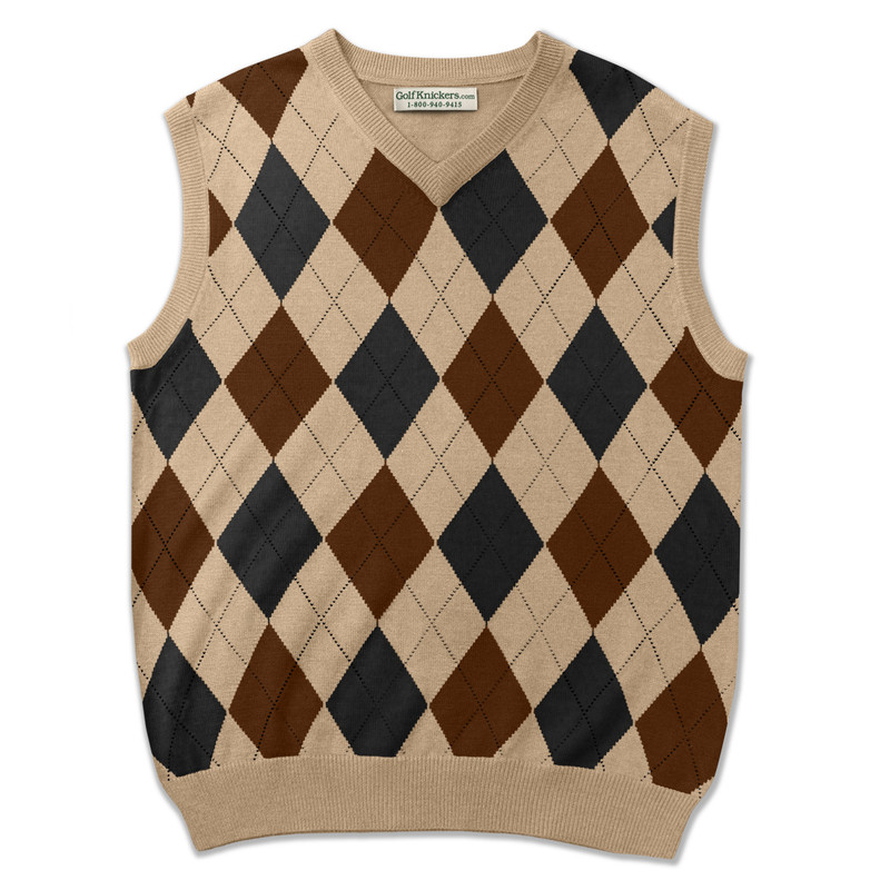 Argyle Golf Sweater Vest | Khaki/Brown/Black | Mens