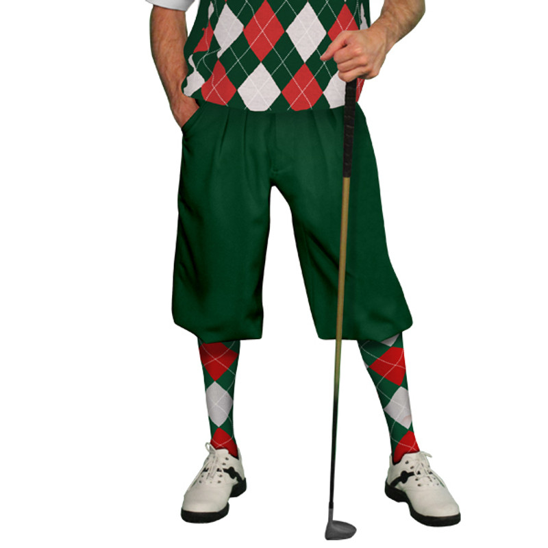 Mens Dark Green, Red & White Sweater Golf Outfit