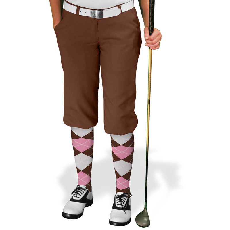 Ladies Golf Knickers Argyle Utopia Outfit AAAA - Brown/Pink/White