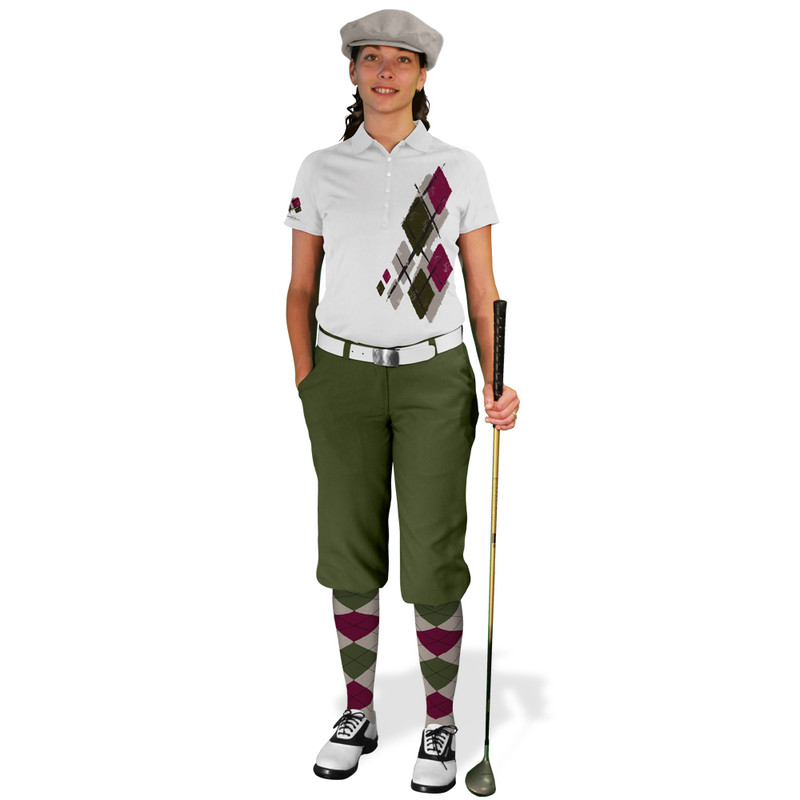 Ladies Golf Knickers Argyle Utopia Outfit B: Taupe/Maroon/Olive