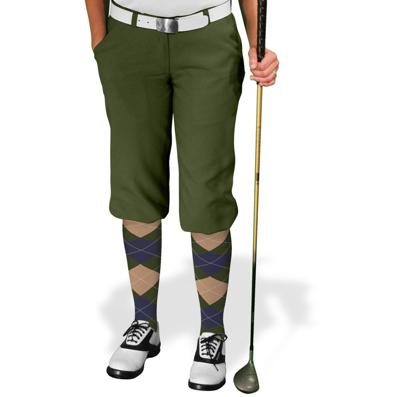 Ladies Golf Knickers Argyle Utopia Outfit D - Olive/Navy/Khaki
