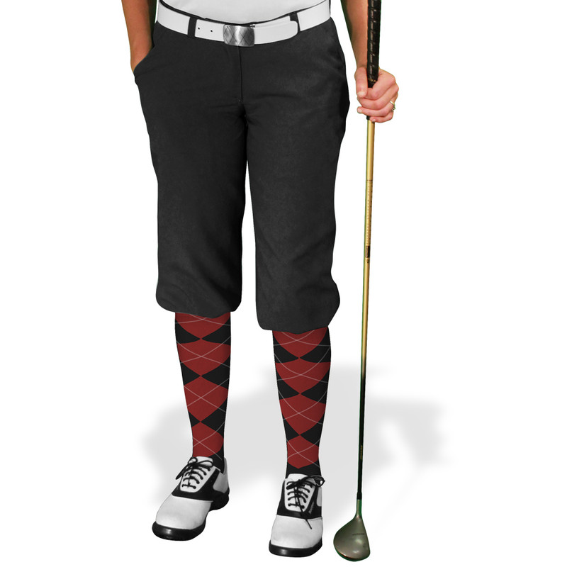 Ladies Golf Knickers Argyle Utopia Outfit DD - Black/Maroon