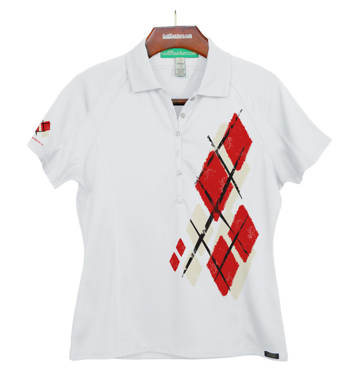 Ladies Golf Knickers Argyle Utopia Outfit DDD - Natural/Red