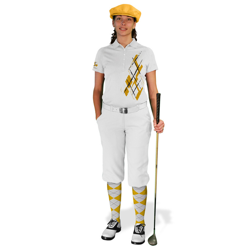 Ladies Golf Knickers Argyle Utopia Outfit FFF - Gold/White