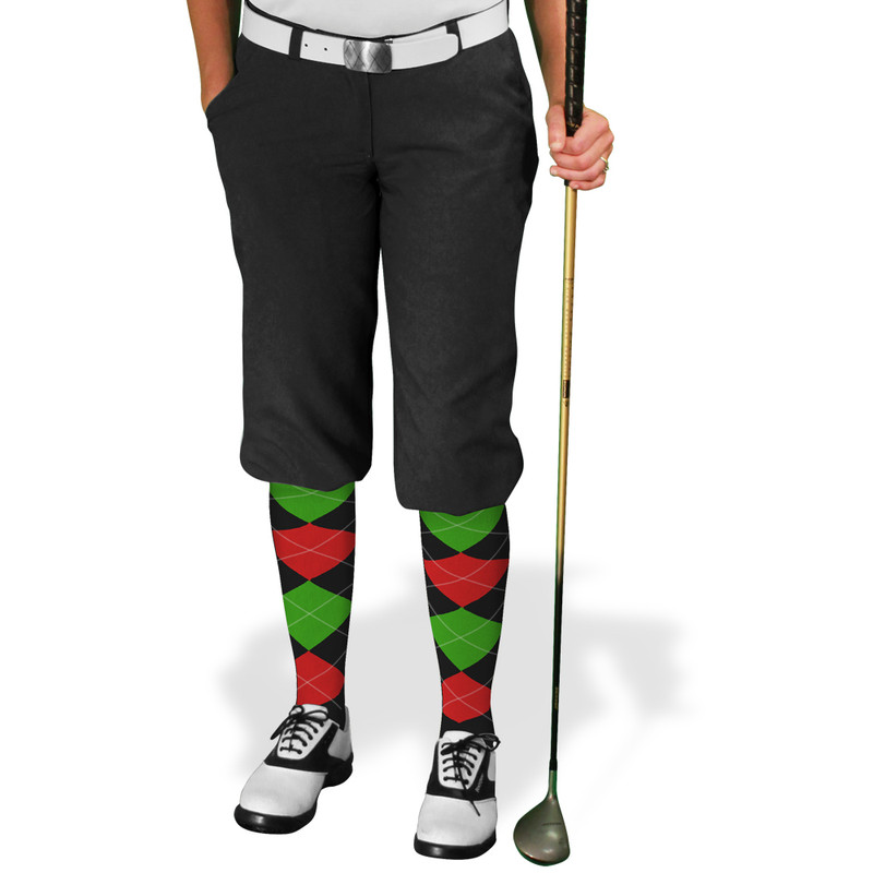 Ladies Golf Knickers Argyle Utopia Outfit G - Black/Red/Lime