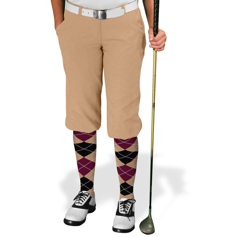 Ladies Golf Knickers Argyle Utopia Outfit HHH - Khaki/Black/Maroon