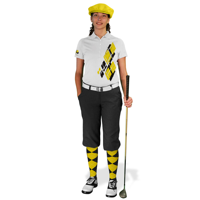 Ladies Golf Knickers Argyle Utopia Outfit I - Black/Yellow