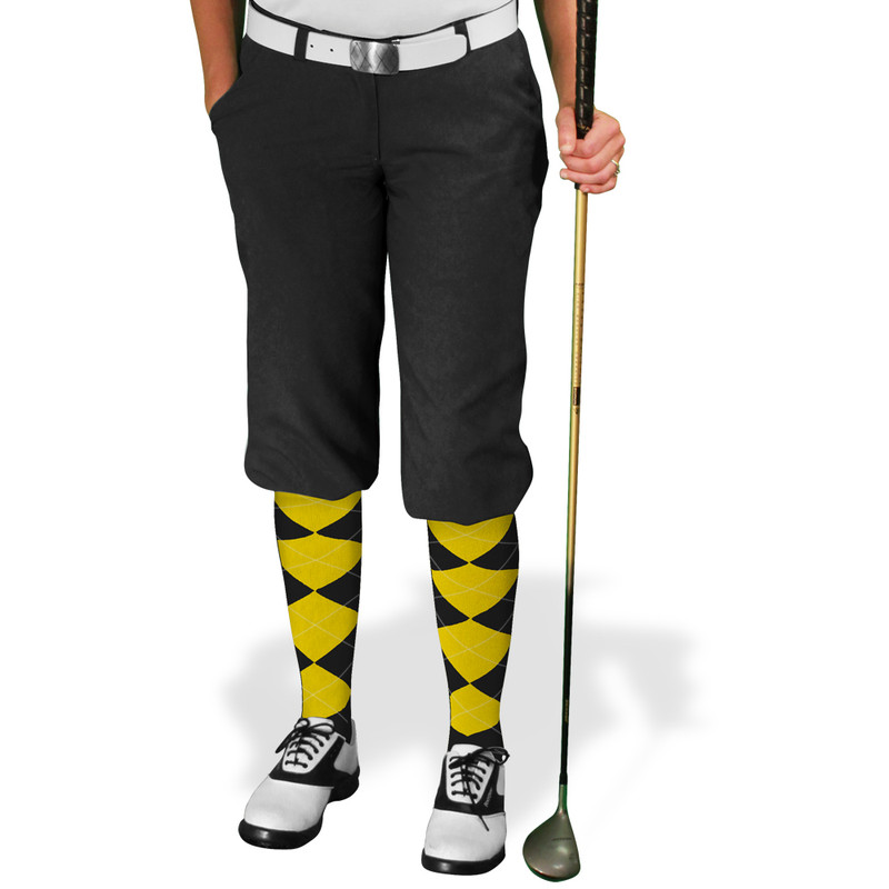 Ladies Golf Knickers Argyle Utopia Outfit I - Black/Yellow