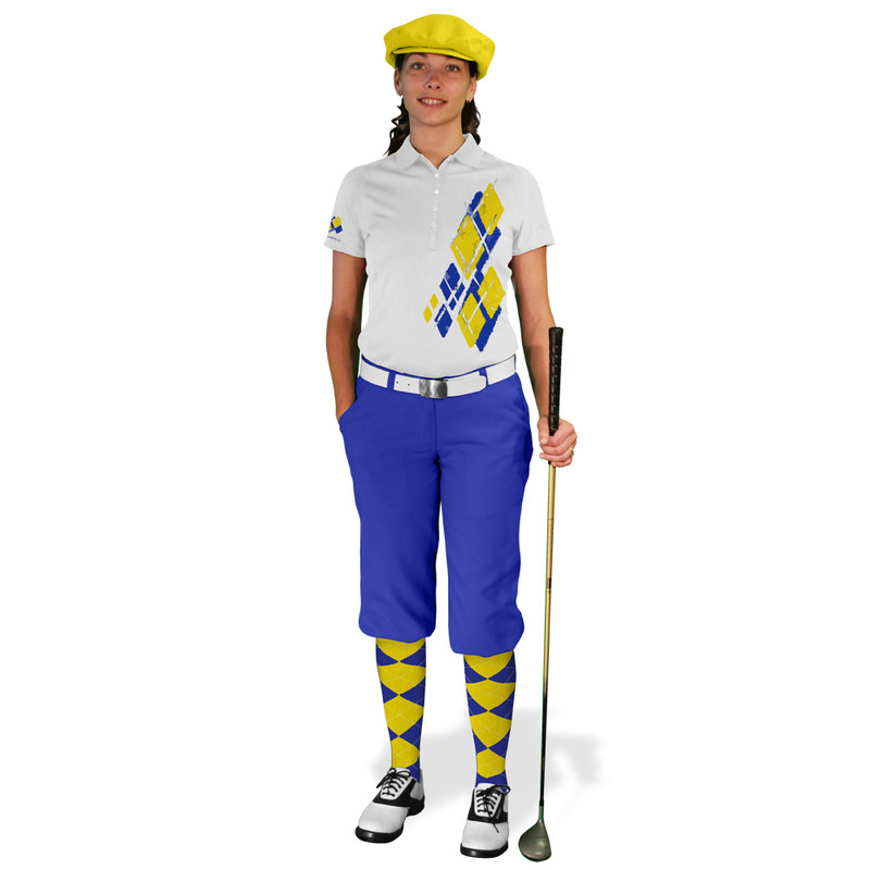 Ladies Golf Knickers Argyle Utopia Outfit II - Royal/Yellow