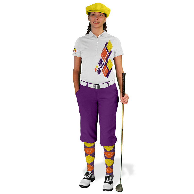 Ladies Golf Knickers Argyle Utopia Outfit IIII - Purple/Orange/Yellow