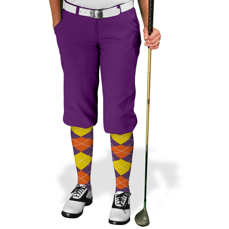 Ladies Golf Knickers Argyle Utopia Outfit IIII - Purple/Orange/Yellow