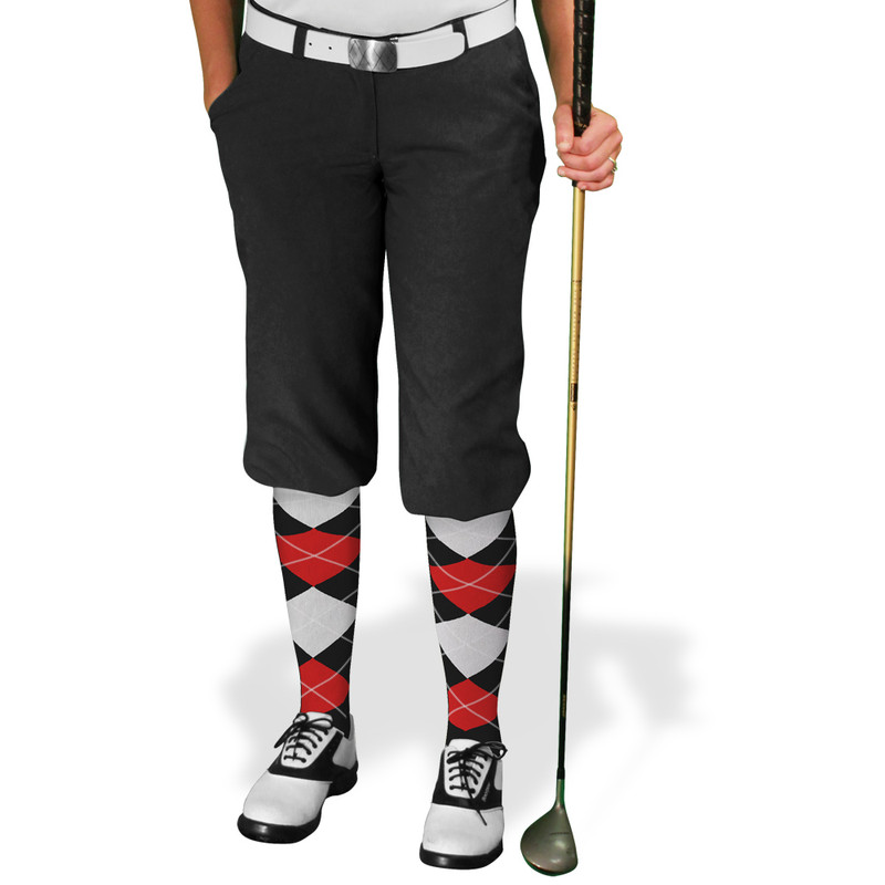 Ladies Golf Knickers Argyle Utopia Outfit JJJJ - Black/Red/White
