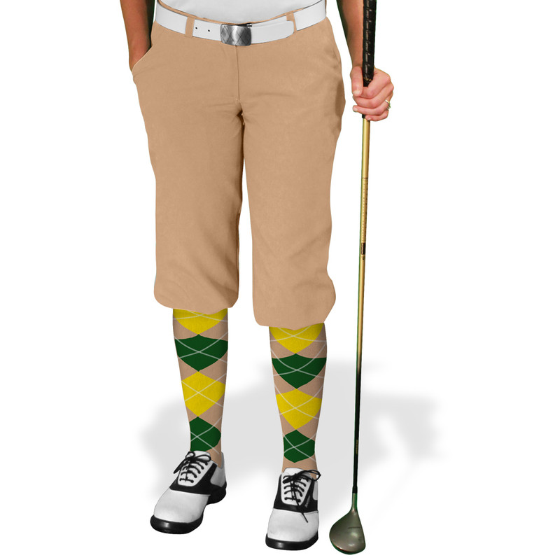 Ladies Golf Knickers Argyle Utopia Outfit KKK - Khaki/Dark Green/Yellow