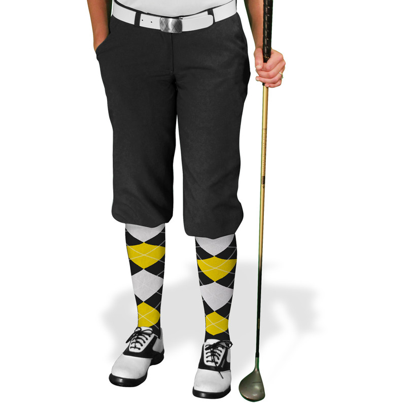 Ladies Golf Knickers Argyle Utopia Outfit NNNN - Black/Yellow/White