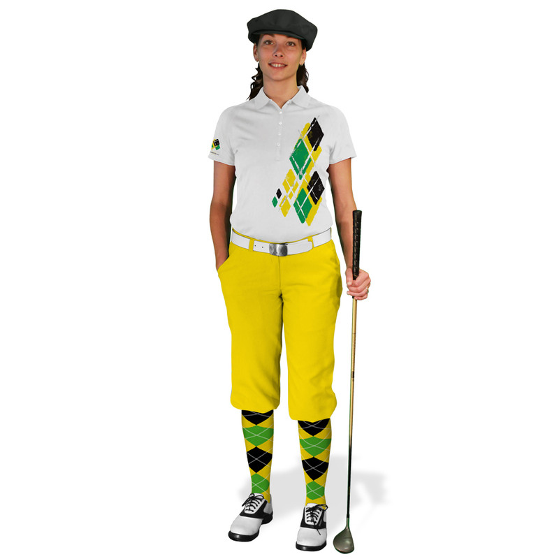 Ladies Golf Knickers Argyle Utopia Outfit QQQ - Yellow/Lime/Black