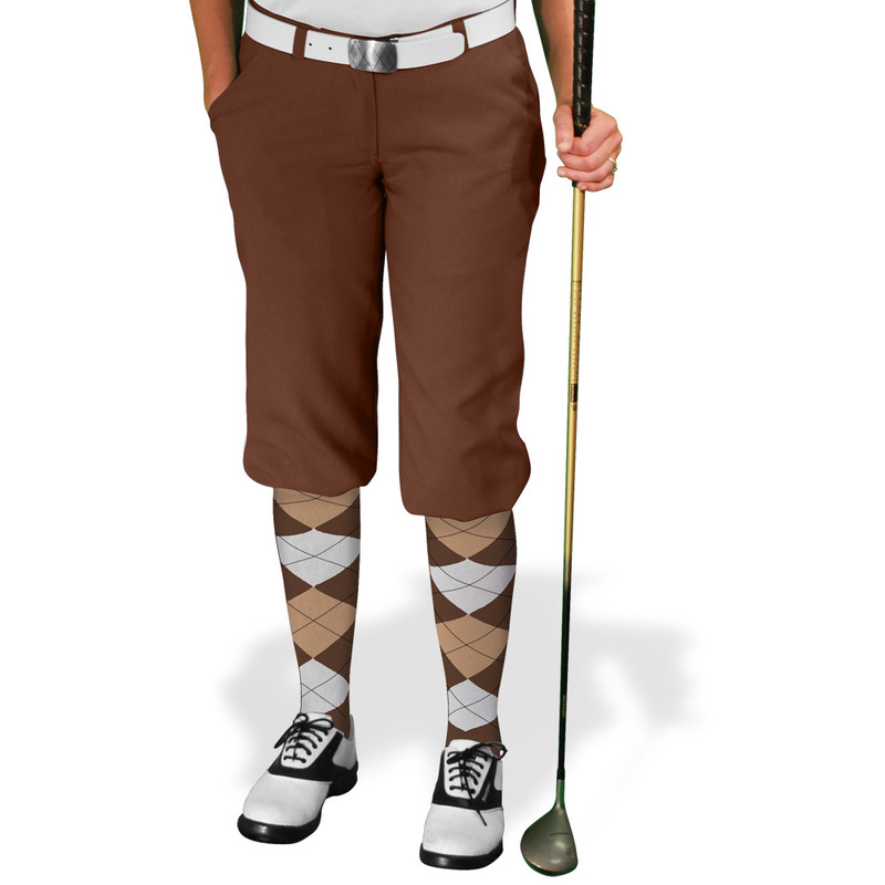 Ladies Golf Knickers Argyle Utopia Outfit RR - Brown/Khaki/White